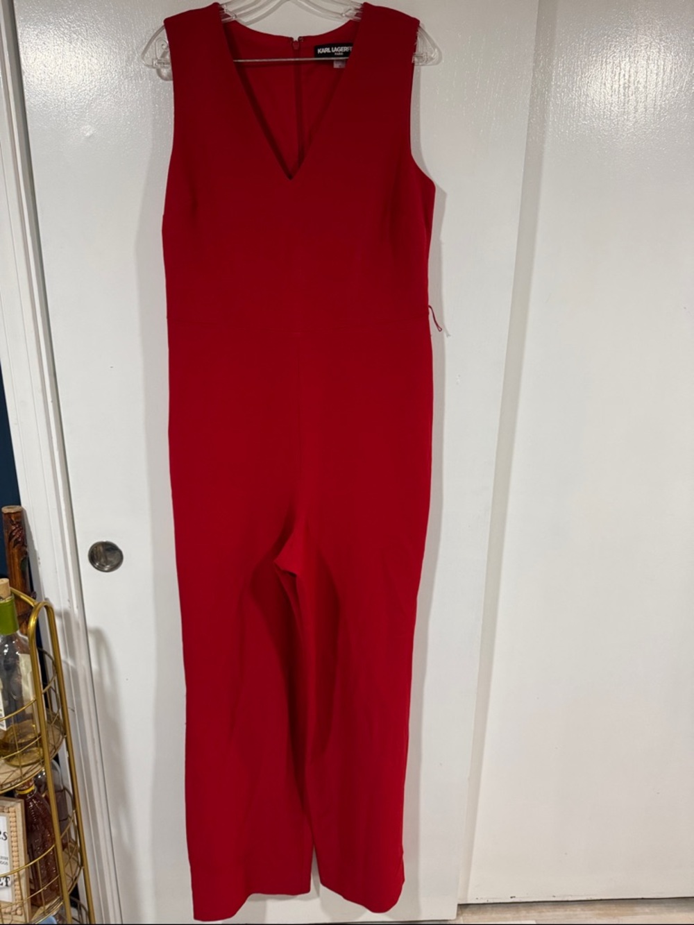 Karl Lagerfeld Red Sleeveless V-Neck Jumpsuit
